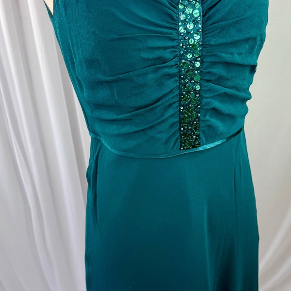 Size 6/Vintage Emerald Green Silk Dress with Sequins - Picture 3 of 8